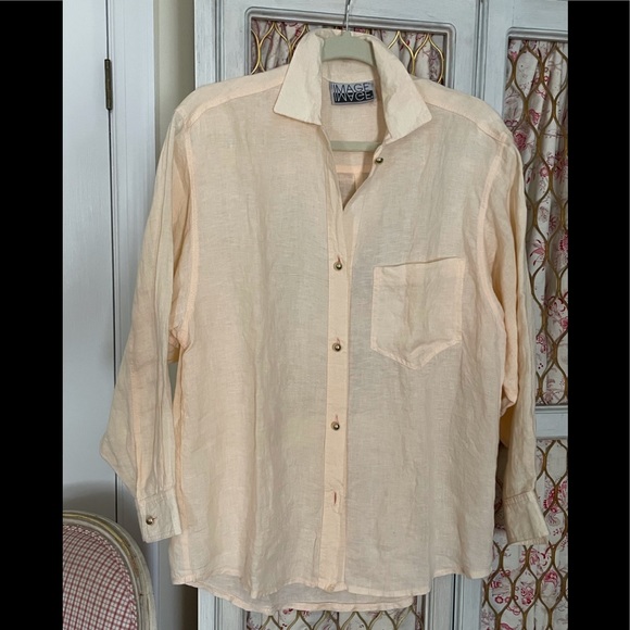 💲⬇️ Vintage pale peach linen shirt - Picture 1 of 7